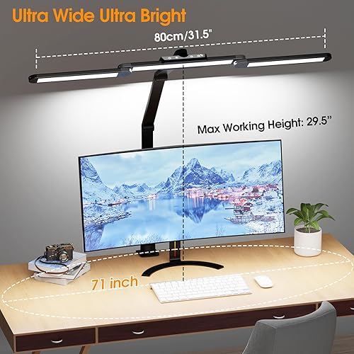 Miniatura 8 de ShineTech Lámpara LED de escritorio para oficina en casa, 25 modos de iluminación, lámpara LED con brazo oscilante con abrazadera, sensor de gestos,