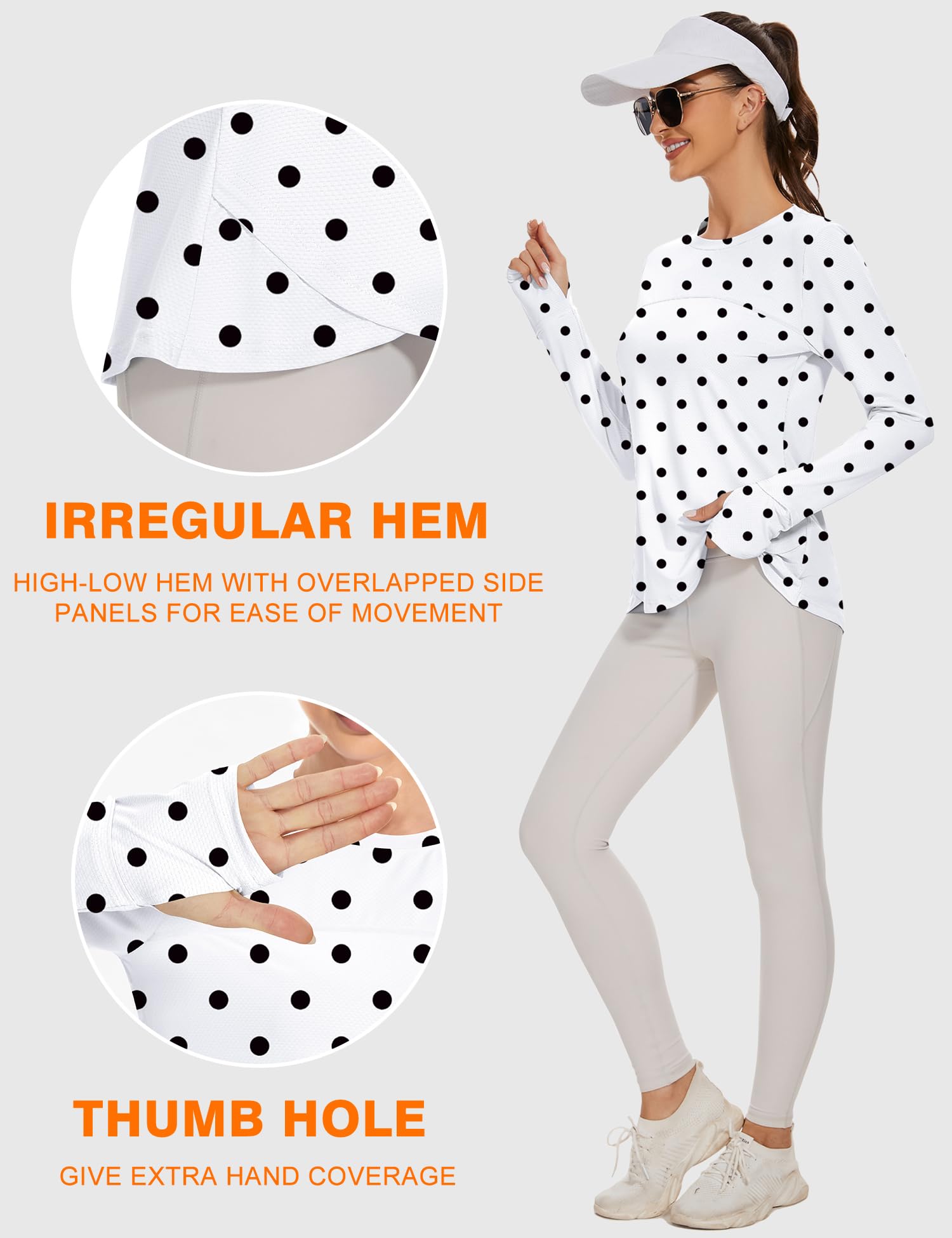 IECCP T-shirt d'entraînement à manches longues pour femme, haut de sport UPF 50+, rashguard avec trou pour le pouce et fenêtre de visualisation