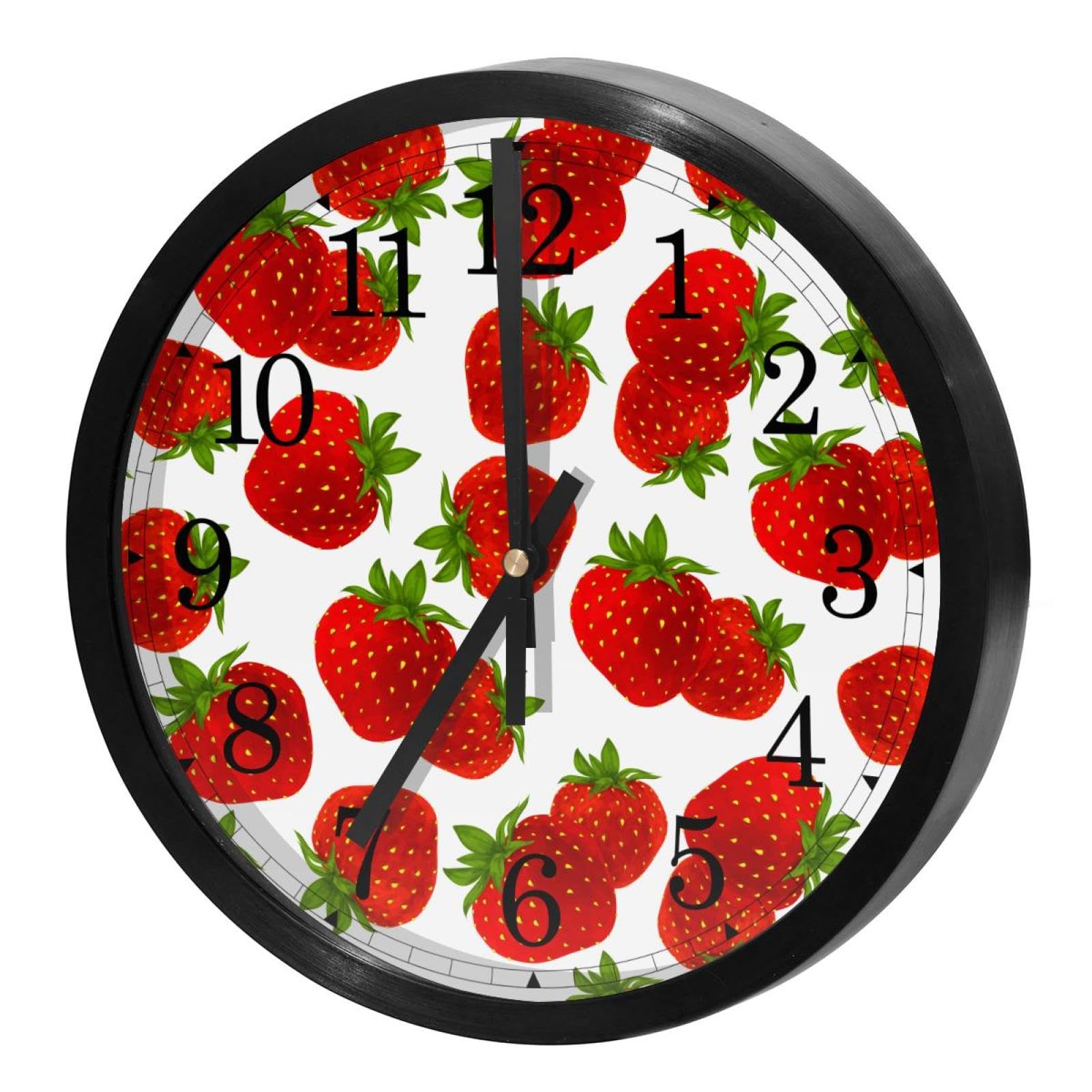 Horloge murale silencieuse à quartz à motif fraises pour cuisine et maison