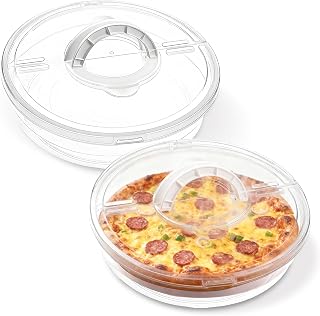 2 Pack 12 Inch Food Storage Container with Lid and Handle, Round Plastic Pizza Slice Storage Container, Reusable Pie Carrier Keeper for Food Cake Cheesecake, Clear