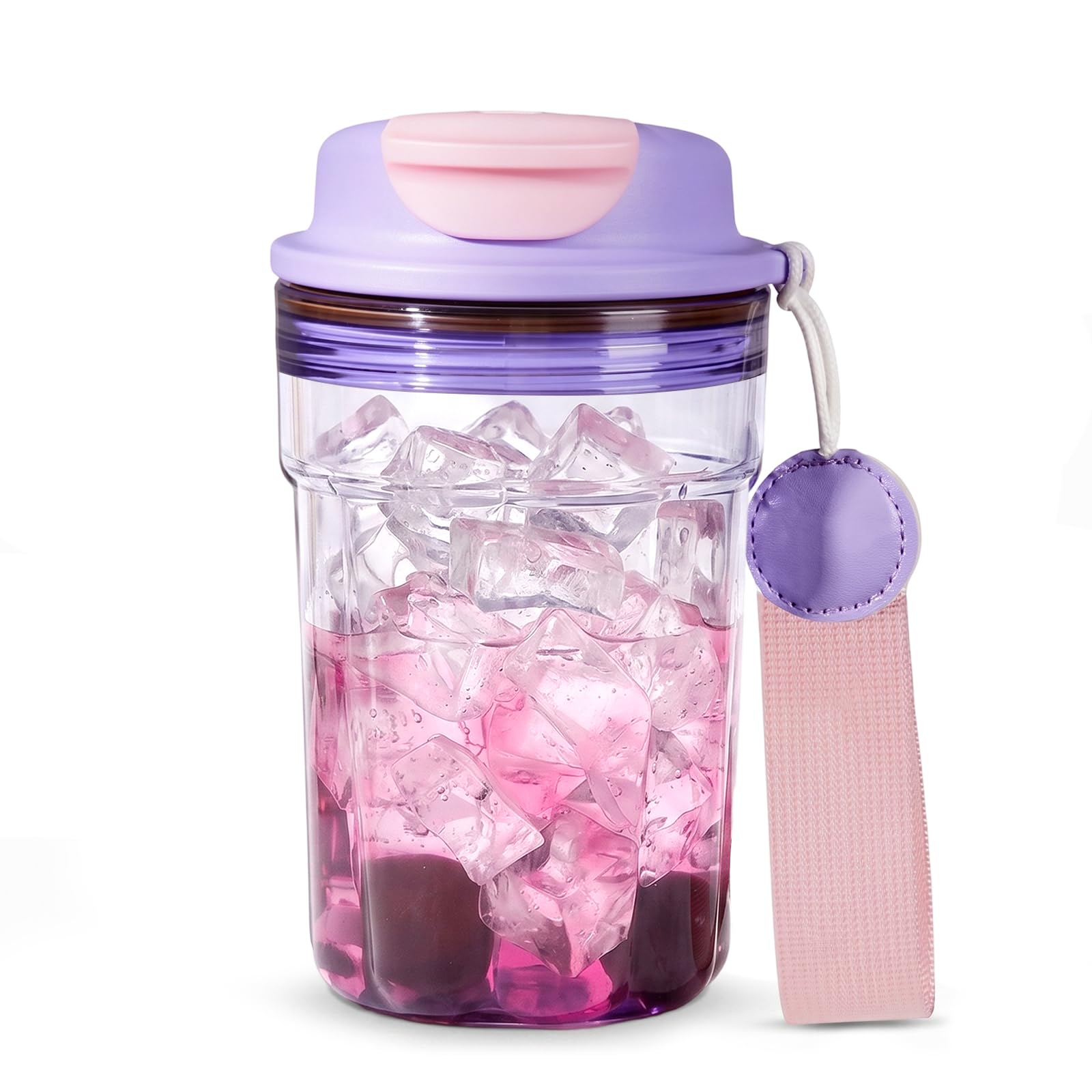 Anjing Coffee Travel Mug 480ml – Dual Drinking Modes Portable Water Bottle – Leak-proof Flip Top Reusable Cup for Students, Car and Outdoor Sports Purple