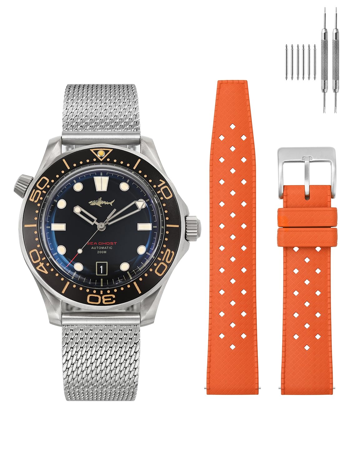 TACTICAL FROGHeimdallr Sea Ghost NTTD Dive Watches for Men NH35A, Tropical  Fluororubber 20mm Rubber Watch Band, Orange