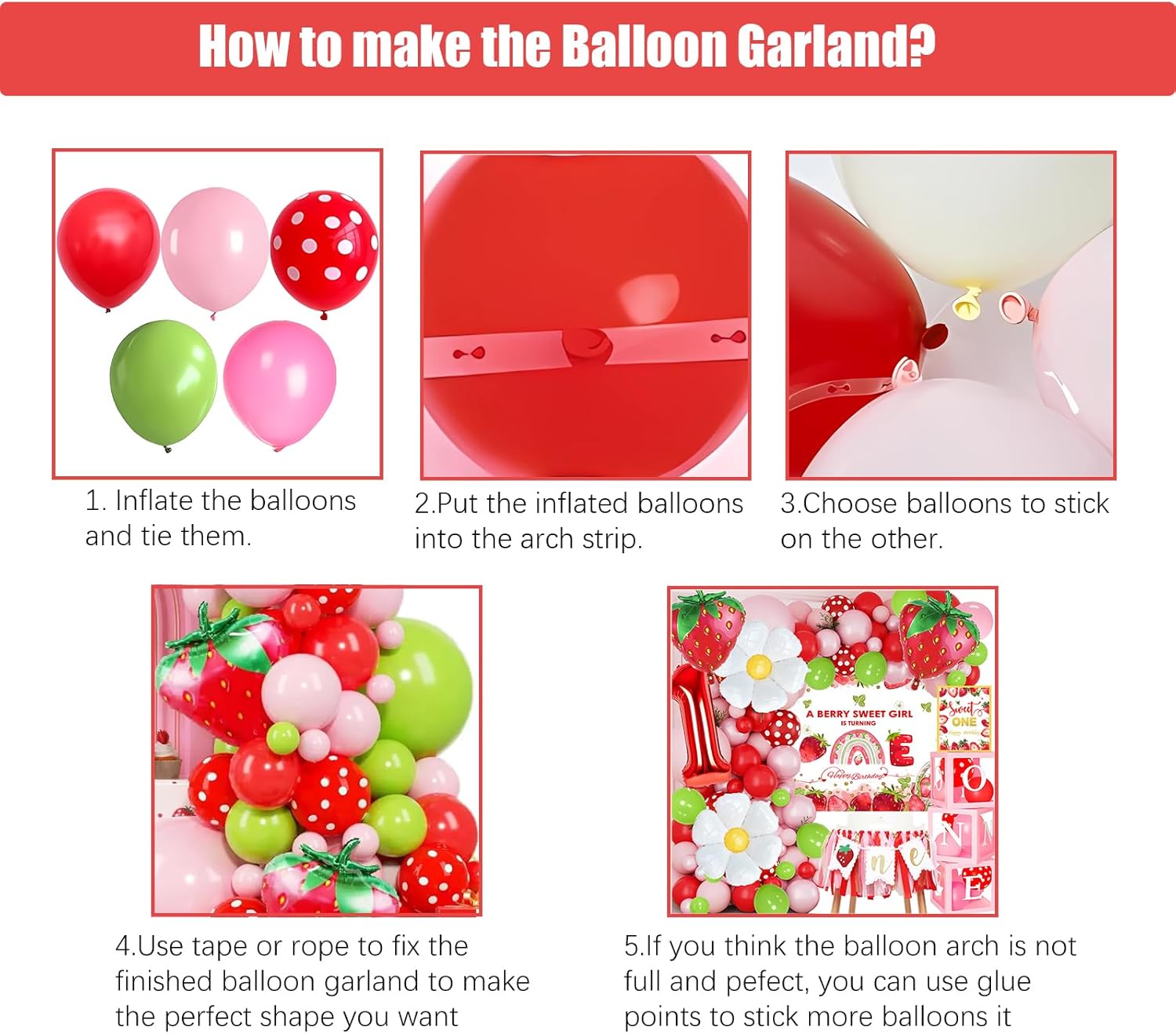 Berry First Birthday Decor Strawberry 1st Birthday Decorations for Girls,Berry First Party Supplies Strawberry Theme Backdrop Balloons Photo Banner, Cake Topper