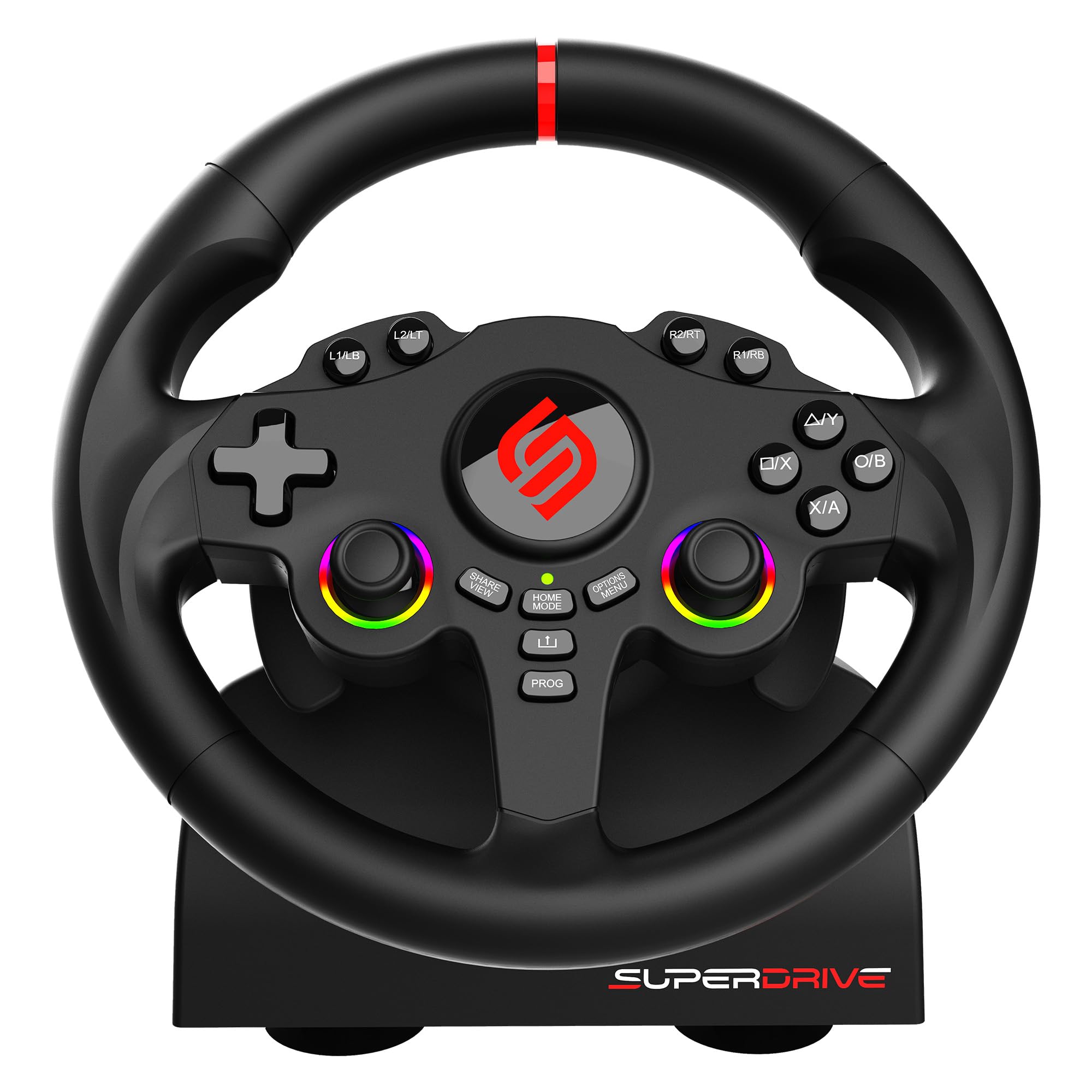 Subsonic - Volant Superdrive 220RS - Switch 2/Switch, PS4, PC, Xbox - Noir | Volant de Course Double Joysticks pour GTA 6 - LED - Vibrations - Diamètre 22 cm, Rotation 180° - Livré avec Pédales