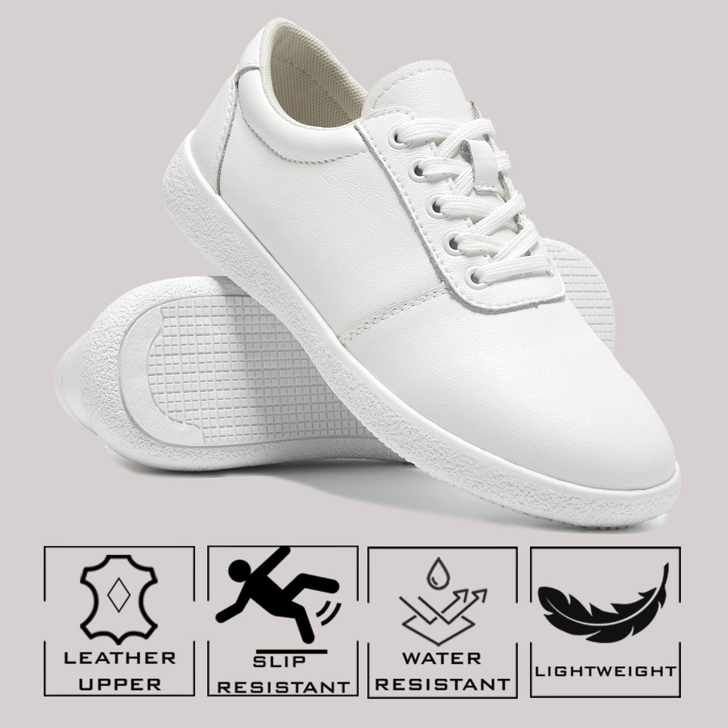 TRULAND Zapatos de trabajo antideslizantes para mujer, zapatos de cuero antideslizantes para enfermeras, chefs y profesionales de la salud, ligeros y cómodos para restaurante y servicio de alimentos