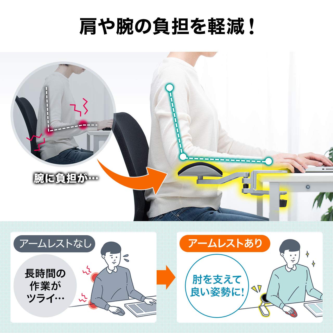 Amazon | サンワダイレクト アームレスト 肘置き クランプ式 