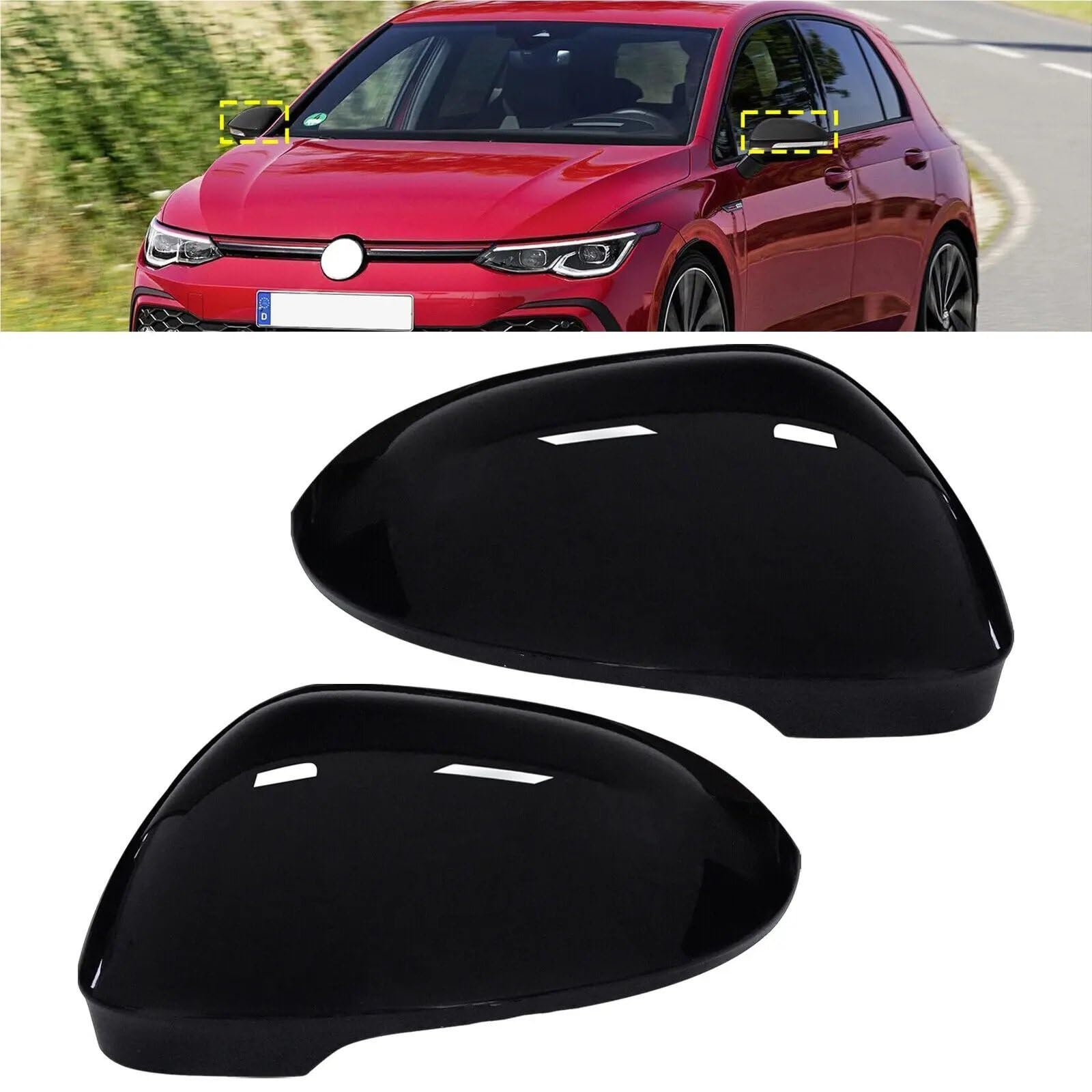 Naklejka przeciwmgielna na lusterko Osłony lusterek bocznych, błyszczące, czarne, pasujące do VW Golf MK8 20+.