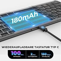 seenda Összehajtható Bluetooth Billentyűzet Érintőpaddal - Újratölthető Vezeték Nélküli Billentyűzet 3 Bluetooth Csatornával, Német QWERTZ,  5