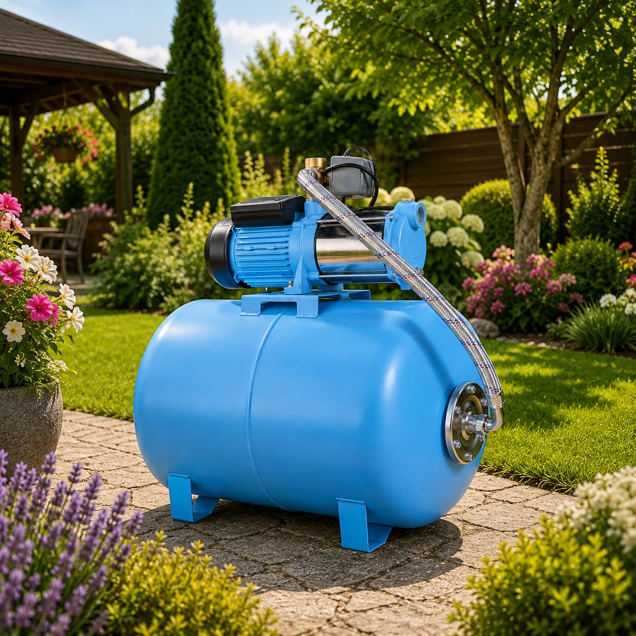 Hauswasserwerk MAX-H 1300 - Kreiselpumpe (6000 l/h,1300W, Förderhöhe 55m) - 100L Druckkessel - Hauswasserautomat mit Druckschalter Manometer - Wasserpumpe Edelstahl INOXfür Gartenbewässerung 100 Liter