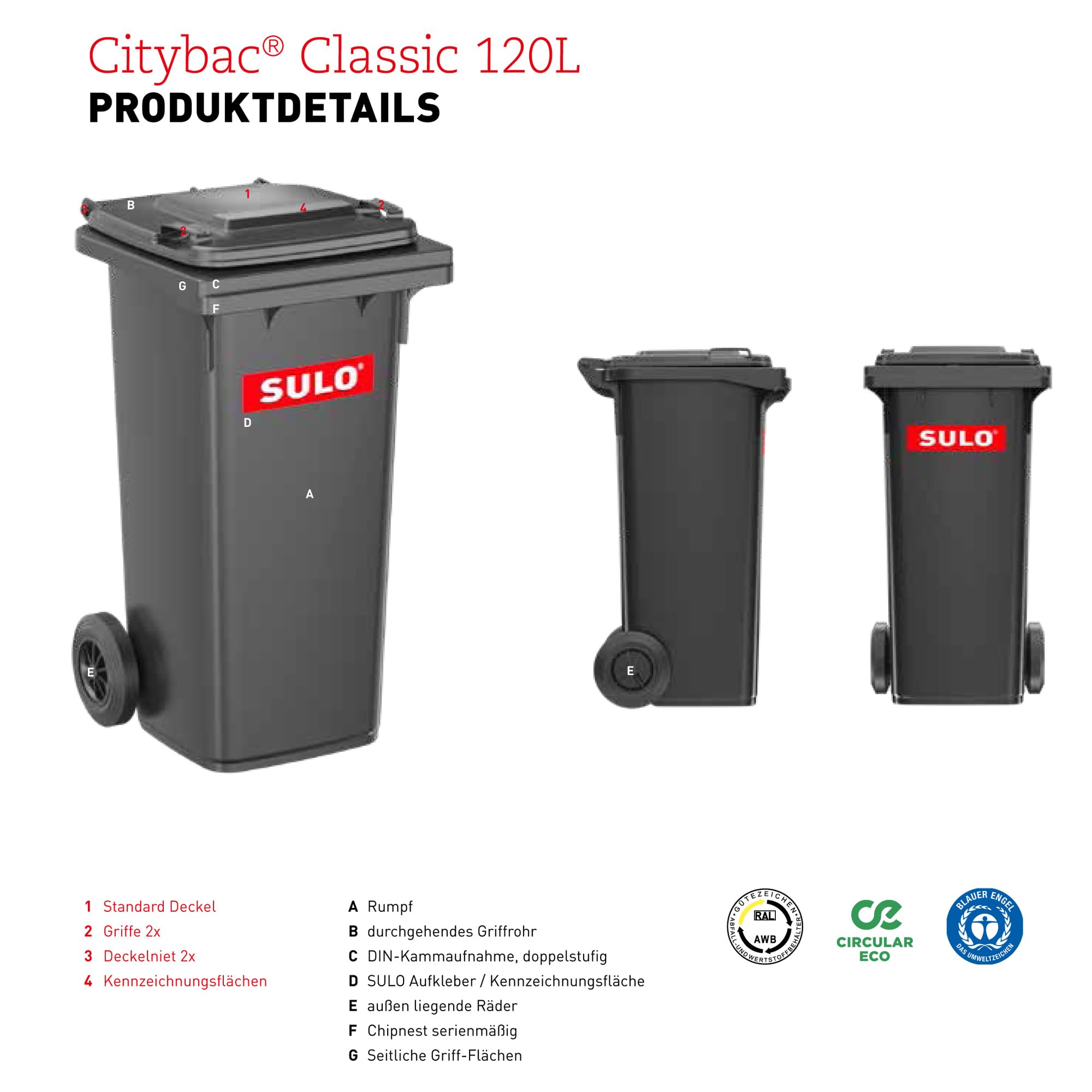 Sulo 120 liter afvalcontainer, afvalcontainer vuilniszakhouder, groen, voor alle DIN-collecties, made in Germany, extra sterke kunststof, massief rubberen wielen, gemakkelijk te reinigen
