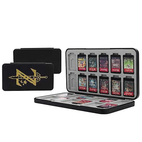 FUNDIARY Game Card Case for Nintendo SwitchLiteOLED, Slim Game Cartridge Holder with 24 Game Card Slots and 24 Micro SD Card Slots, Shockproof Hard