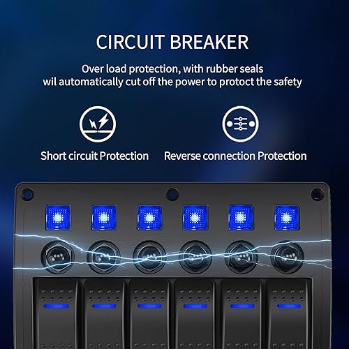 Miniatura 4 de Panel de interruptor basculante de barco marino de 6 bandas, protector de sobrecarga impermeable, interruptor basculante precableado de 12-24 V,