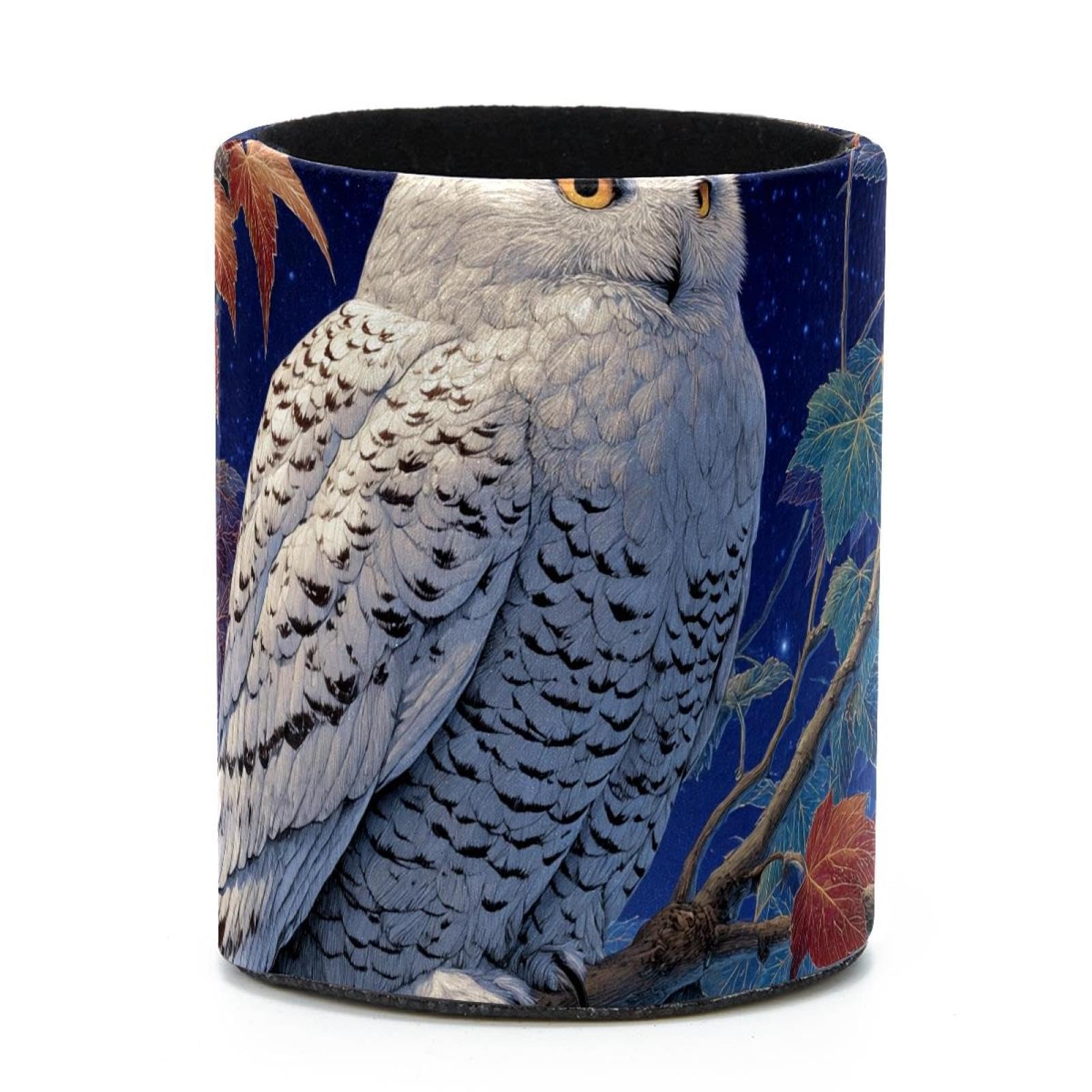 VAPOKF Round Pencil Holders for Desk, Snowy Owl Pen Holders Pen Pot Makeup Brushes Storage Desktop Stationery Supplies Organiser for Home Office