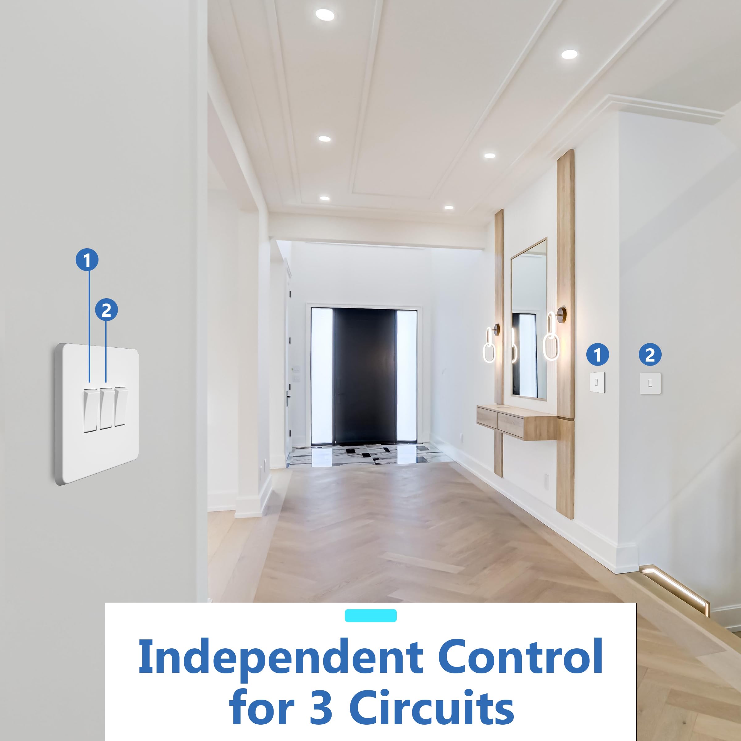 LIDER 3-Gang Screwless Light Switch, 1-Way/2-Way, UKCA Certified, Plastic Screwless Faceplate, RoHS Compliant - Image 3