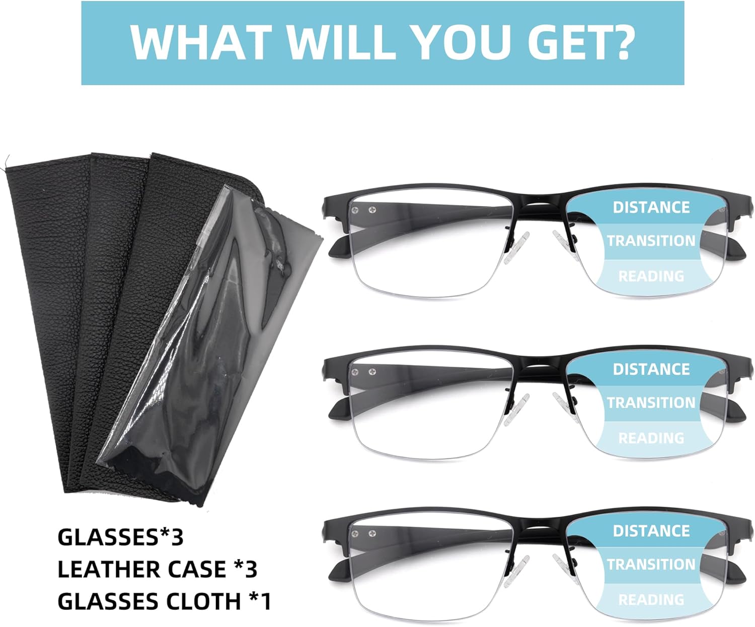 3 Pack Progressive Multifocus Reading Glasses Men Blue Light Blocking Metal Frame Executive style(1.25x) - Image 7