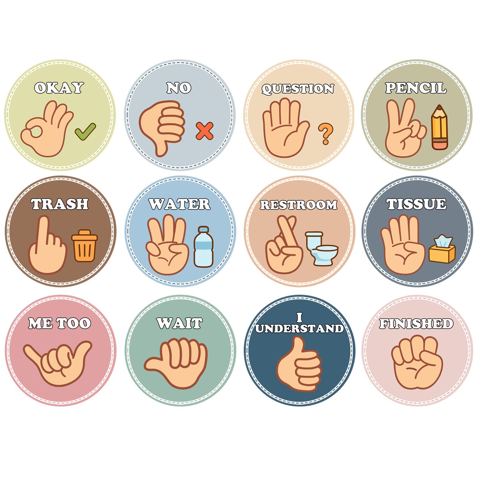 12PCS Boho Classroom Hand Signals Posters with ASL - Sign Language Posters for Classroom, Nonverbal School supplies for Teachers, Visual Cues for Classroom Management, Bulletin Board Decor