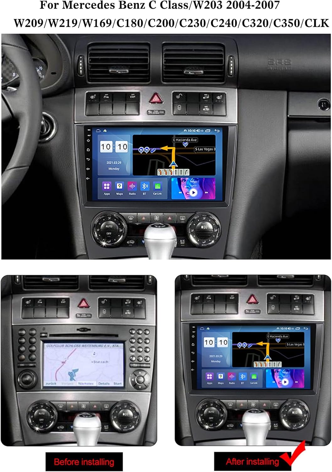 for Mercedes Benz C Class/W203 2004-2007/W209/W219/W169/C180/C200/C230/C240/C320/C350/CLK GPS Navigation Radio Autoradio Car Stereo in Dash Car Radio Head Unit Android 11