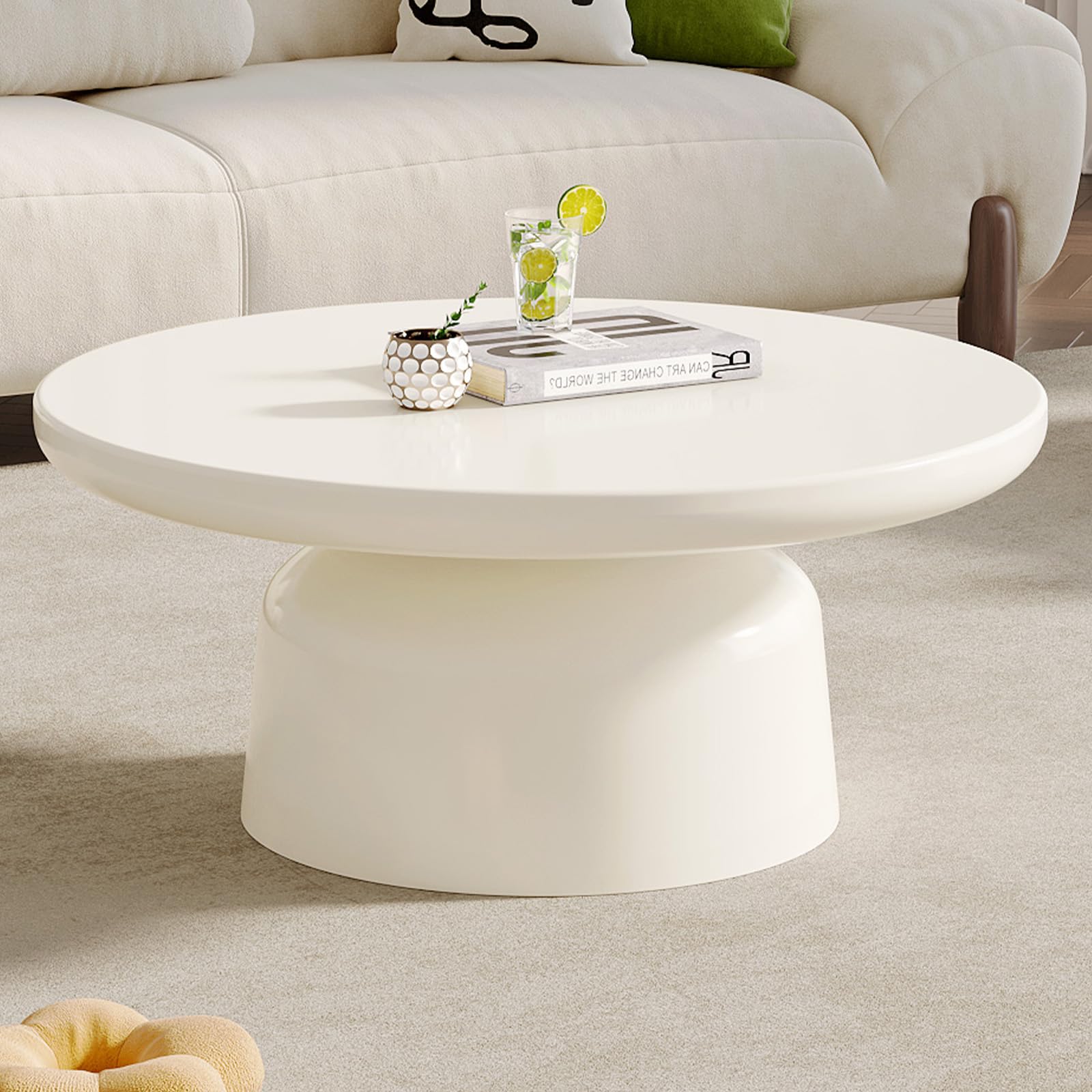 Guyii Modern White Round Coffee Table – Minimalist, Elegant, and Stylish Design for Contemporary Living Room, Nordic Scandi-Style, Functional and Versatile