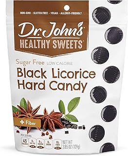 Dr. John's Healthy Sweets Black Licorice Hard Candy with Zero Sugar, Dye-Free, Plant Based, Keto Friendly, 24 Count, 3.85 OZ