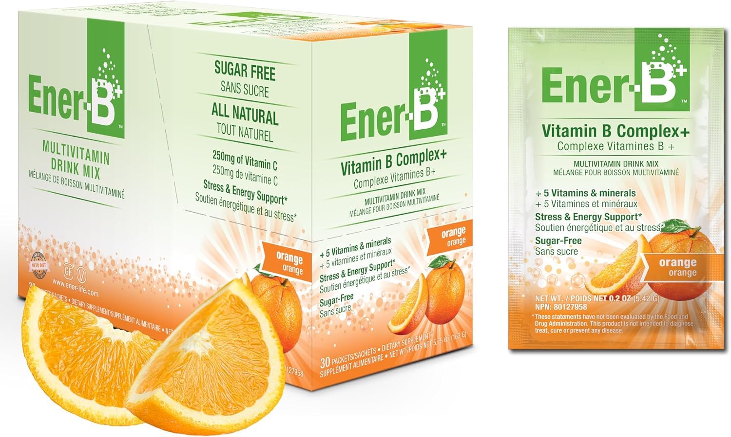 Ener-B+ Sugar Free Multivitamin Drink Mix, Vitamin B - Orange, 30 Count