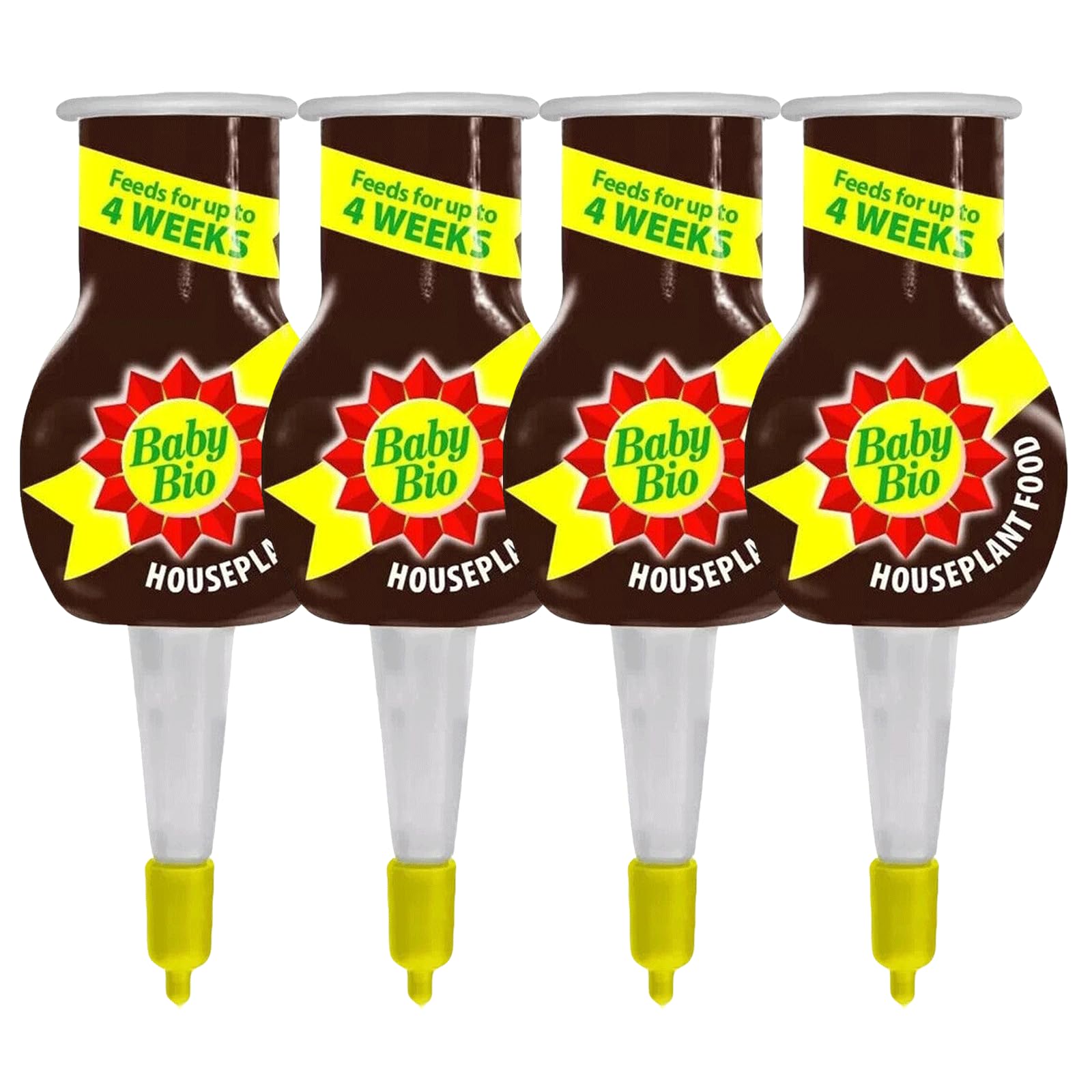 HOCHSTE® Baby Bio Houseplant Drip Feeders Pack of 4 Plant Feed Food Fertiliser Nutrients Nutrition Gardening Garden Soil Potted Plants Houseplant Drip - 4 Pack 40ml