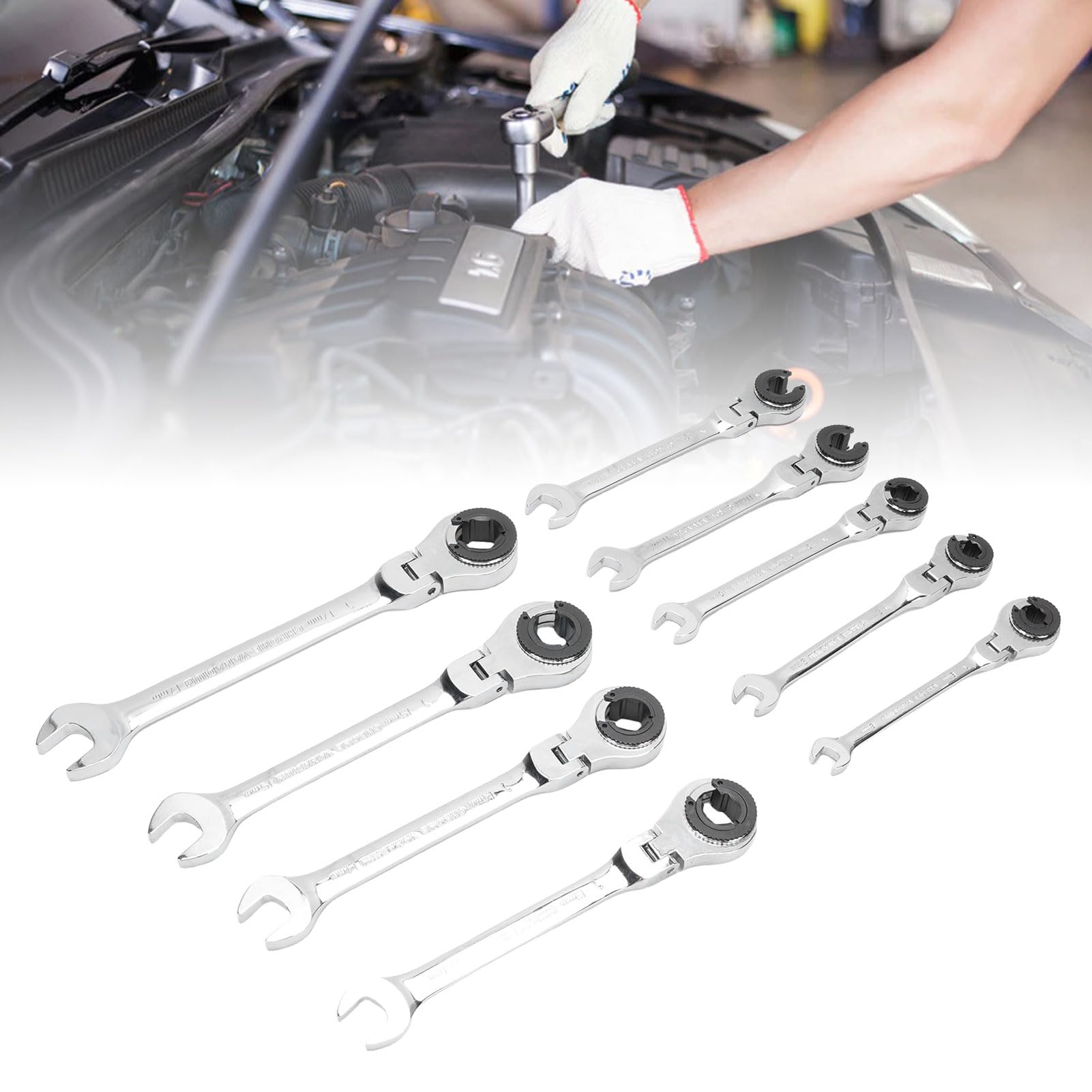 Pissente Set di Chiavi Combinate a Cricchetto, Chiave a Cricchetto Metrica da 9 Pezzi in Acciaio Cr V, 72 Denti da 8 a 17 Mm per Freni di Carburante, Aria Condizionata, Dadi di Tubazioni, Meccanica