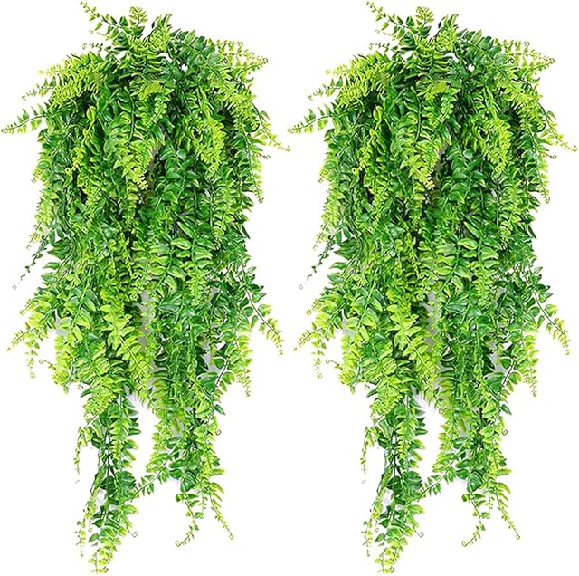 SDFSD 2 Pack Artificial Hanging Plants, Artificial Trailing Plants, Fake Leaves Wall Decoration for Indoor Outdoor, Wedding Balcony Courtyard Basket Hanging Rattan Decoration Wreath