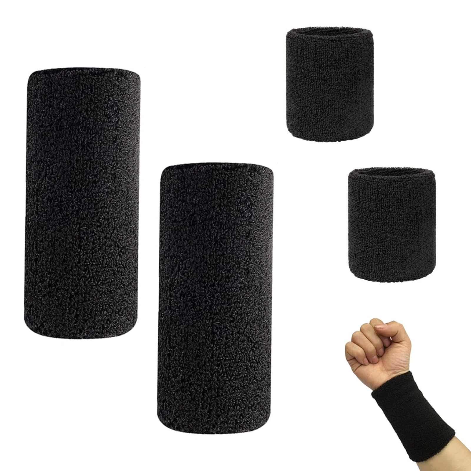 Lot De 4 Bracelets De Sport Absorbants Pour Poignet - Homme Et Femme - Taille Unique 8x15 Cm - Coton, élasthanne, Nylon