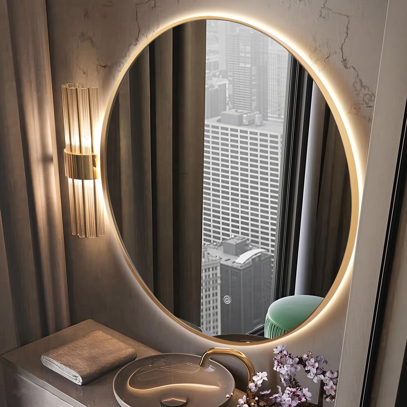 Photo 1 of TheiaMo 36" Round LED Bathroom Mirror with Gold Frame