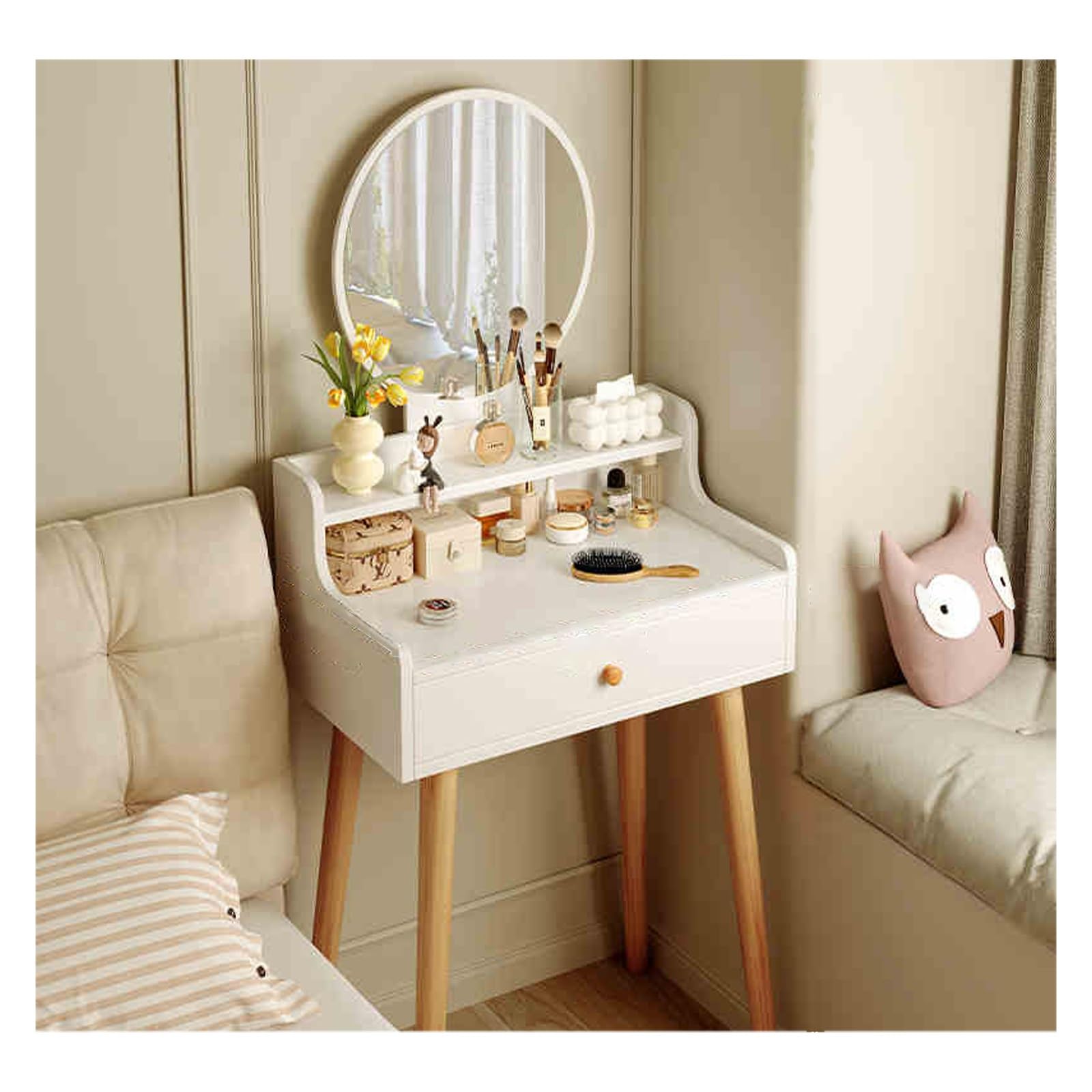 asdchZen Vanity Table With Drawers And Storage Shelves Durable Panels Stable Load Bearing Space Saving Makeup Desk,No Light-50 * 40cm/19.7 * 15.7in