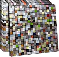 Vista 1 de XUANINY 5 hojas de azulejos metálicos para salpicaduras en muro, autoadhesivas, aluminio 3D, paneles de pared para cocina, baño, dormitorio, sala