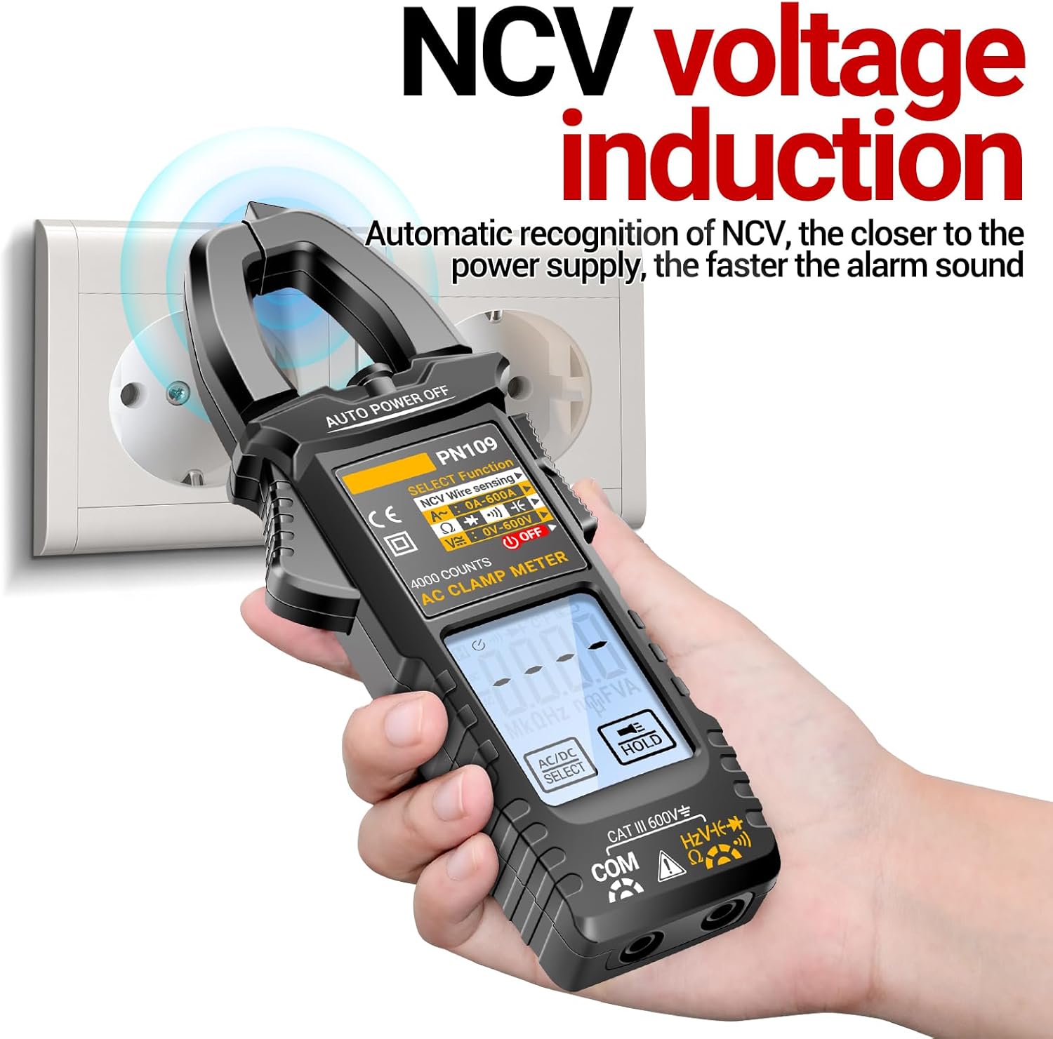 PN109 Multimeter 4000 Counts Digital Display Clamp Meter Tester Battery Operated(NOT Included)