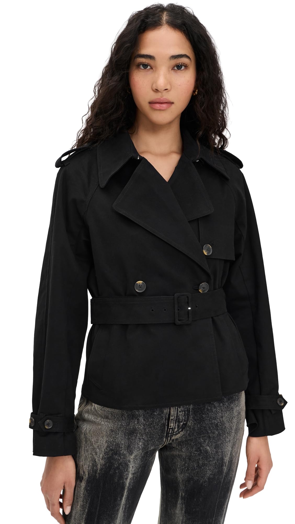 Good American Womens Cropped Trench Jacket