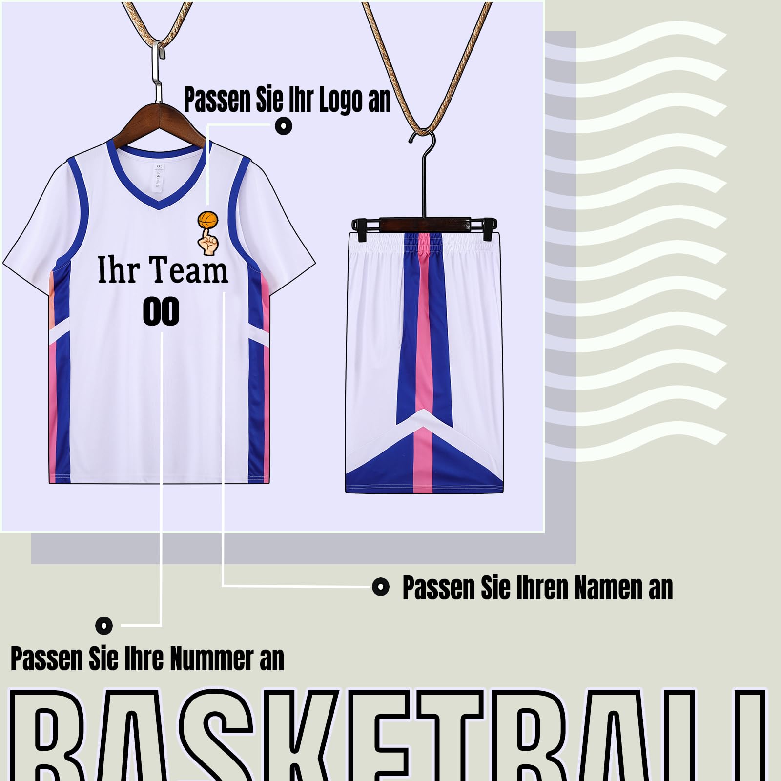 Basketball Trikot mit ärmel Herren Personalisierte Basketball Trikot Kinder Basketball Jersey Trikot Shirt und Shorts 2 Teiliges Set Basketballtrikot mit Team/Name/Nummer/Logo