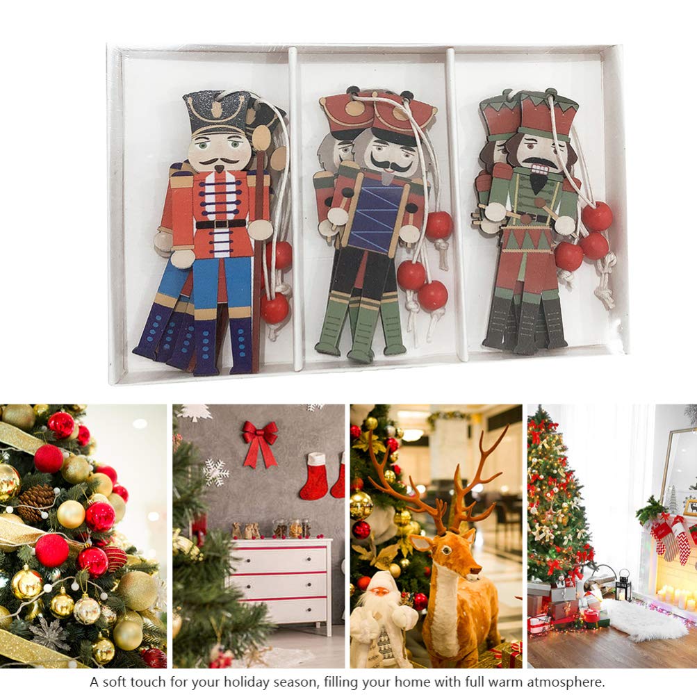 TOYANDONA 9pcs Christmas Nutcracker Ornaments Wooden Christmas Tree Hanging Decoration Xmas Wooden Cutout for Holiday Christmas Party - Image 4