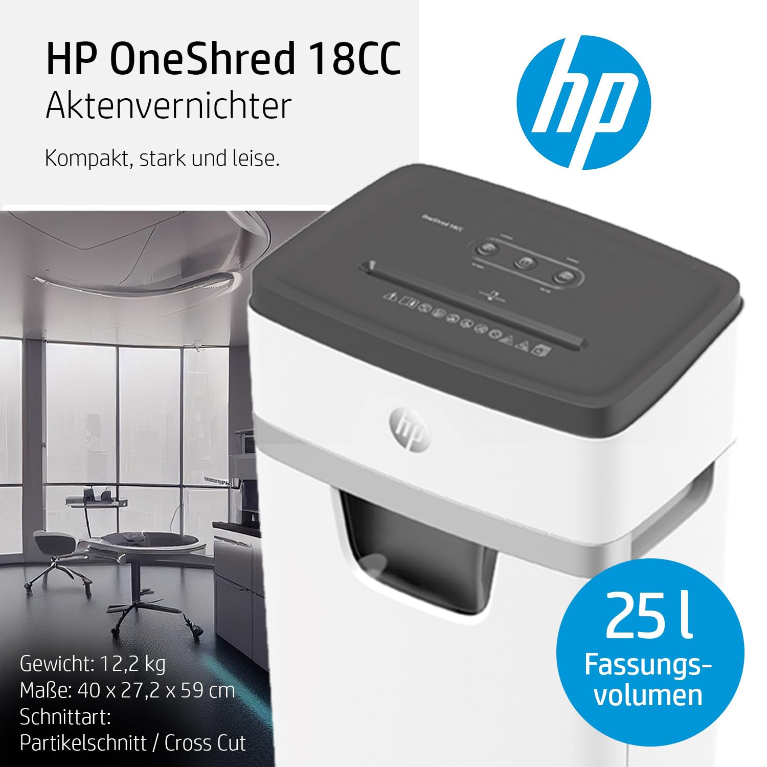 HP OneShred 18CC, Aktenvernichter, Sicherheitsstufe P-4, Cross Cut, 18 Blatt, 2805