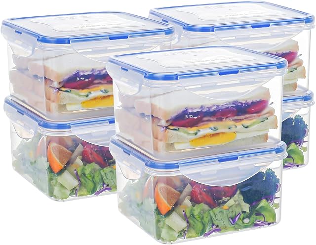 1250ML Square Food Containers with Lids Airtight Sandwich Box Salad Box Plastic Lunch Box Leak Proof for Kitchen Storage BPA Free