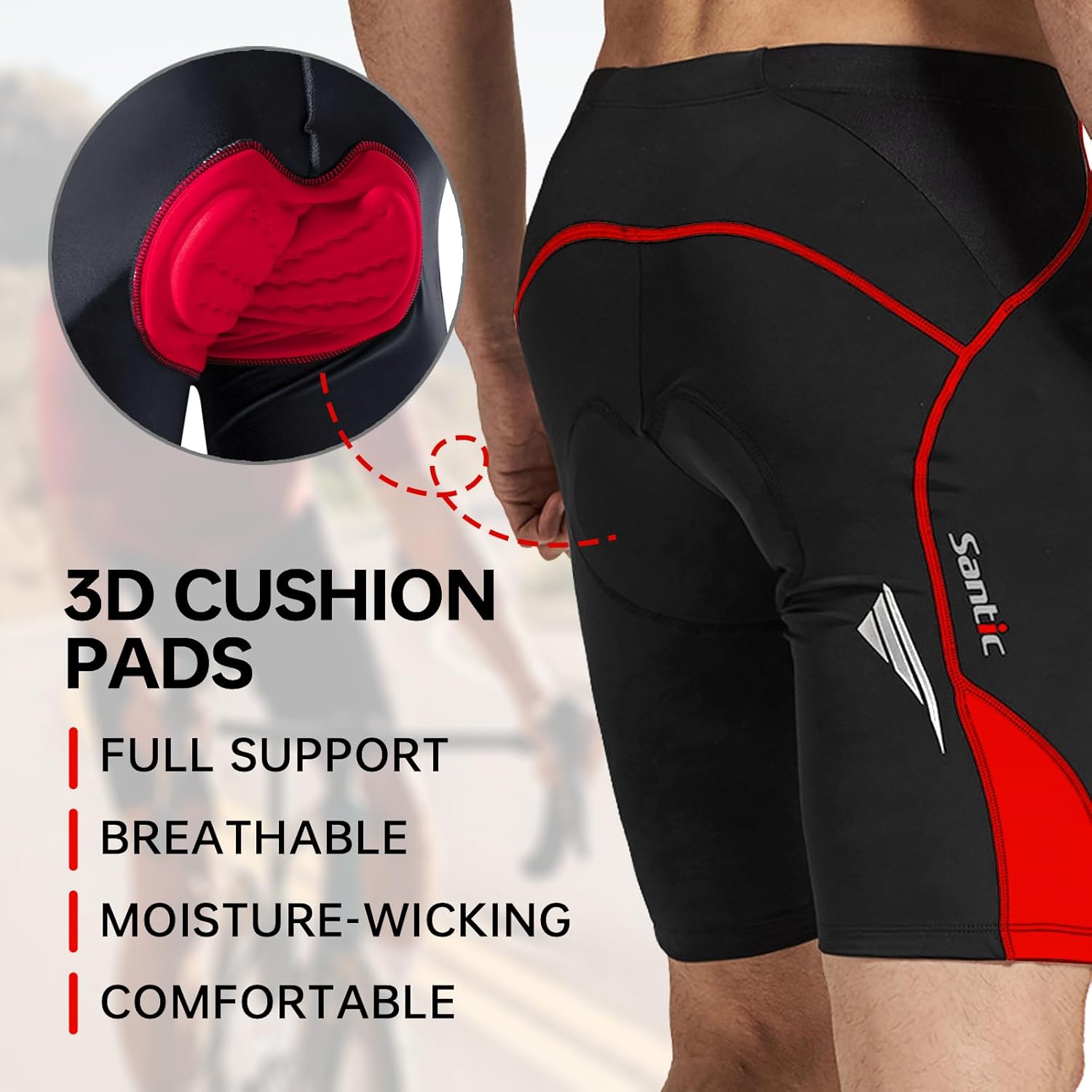 Santic Men's Cycling Shorts Padded Bicycle Riding Pants Bike Biking Clothes Cycle Wear Tights - Image 3