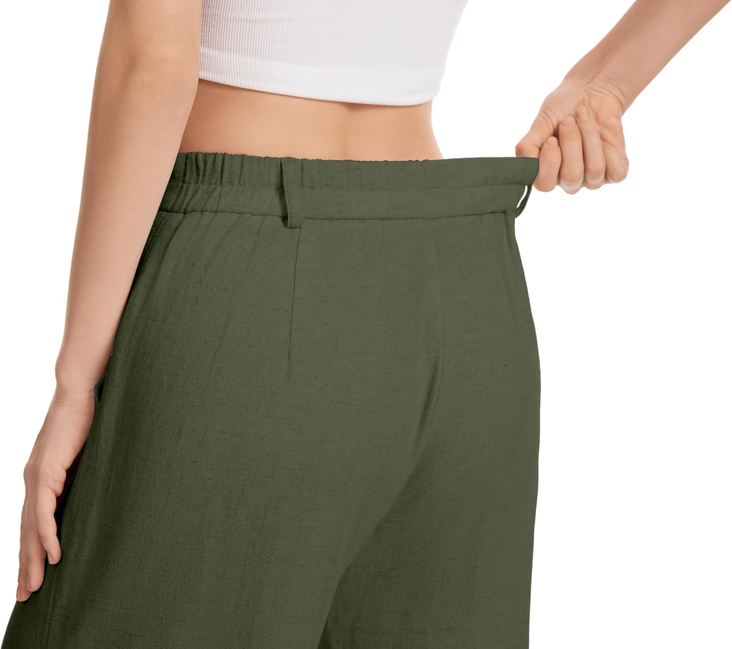 Womens Linen Wide Leg Pants Casual Zipper Front Summer Cropped Trousers Dressy Pants with Pockets - Image 3