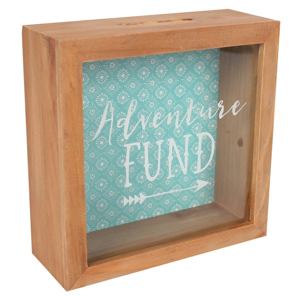 Something Different Salvadanaio Adventure Fund – Legno E Vetro, 18x18 Cm – Colori Marrone/Verde