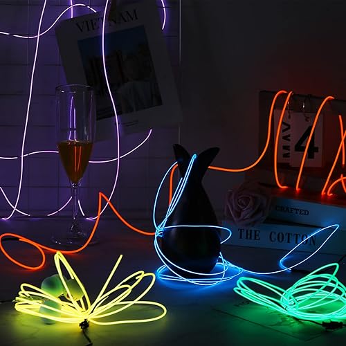 Miniatura 7 de Tuanse Paquete de 10 luces LED de alambre EL de Navidad de 9.8 pies con batería, luces de neón portátiles, cortables, brillantes, estroboscópicas,