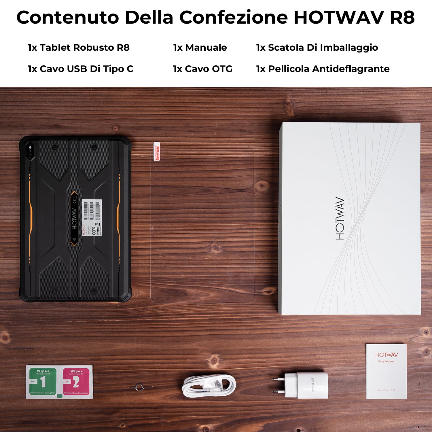 HOTWAV R8 Rugged Tablet 10.1 Pollici Android 14 Tablet PC Robusto 10800mAh, 12GB+128GB Octa-core 1TB Espandibile IP68/69K Tablet Impermeabile 13MP 4G Dual SIM 5G WiFi Face ID/OTG/GPS