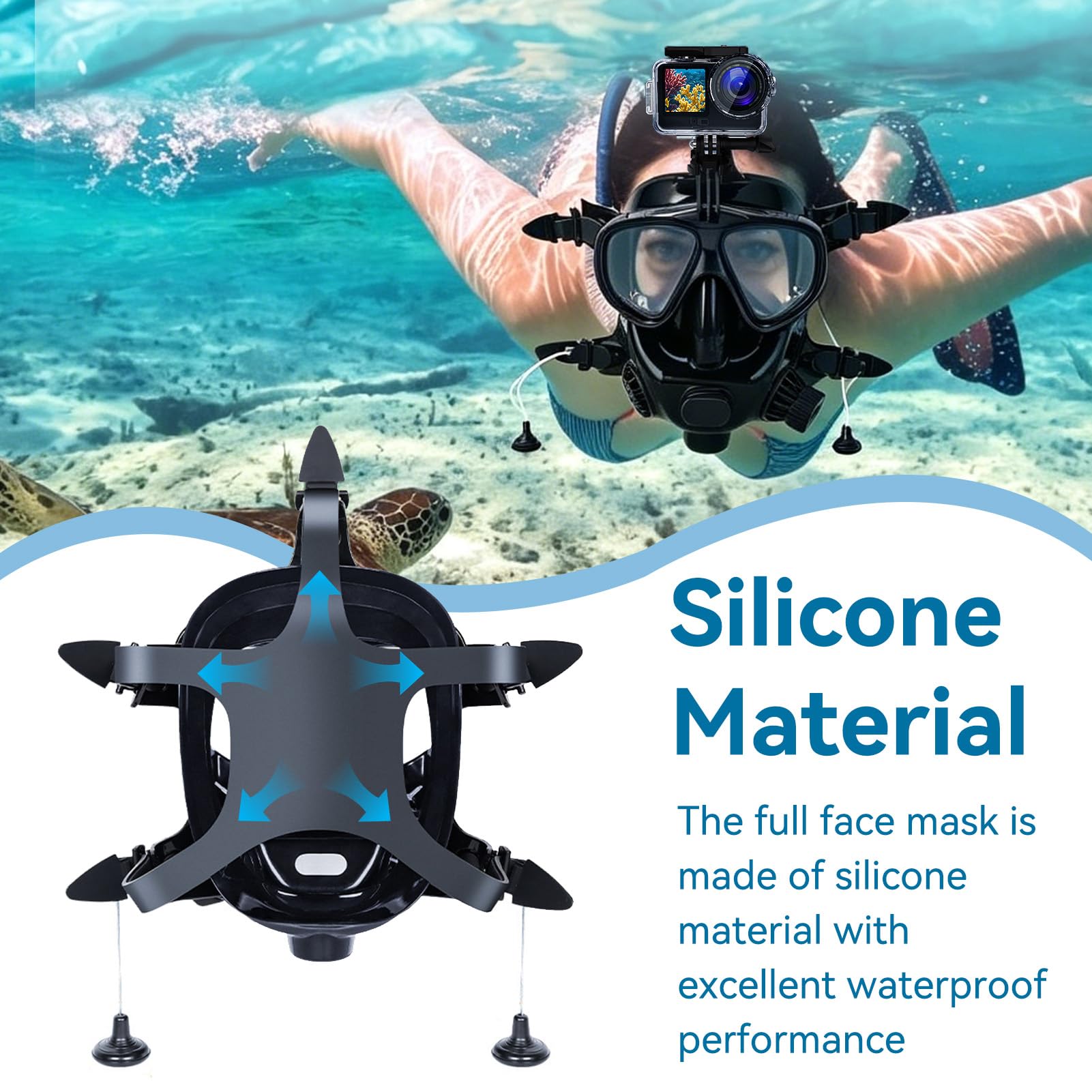 Maschera da sub integrale, maschera da snorkeling integrale in silicone Maschera subacquea antiappannamento a prova di perdite Occhiali da sub con vista panoramica a 180° con