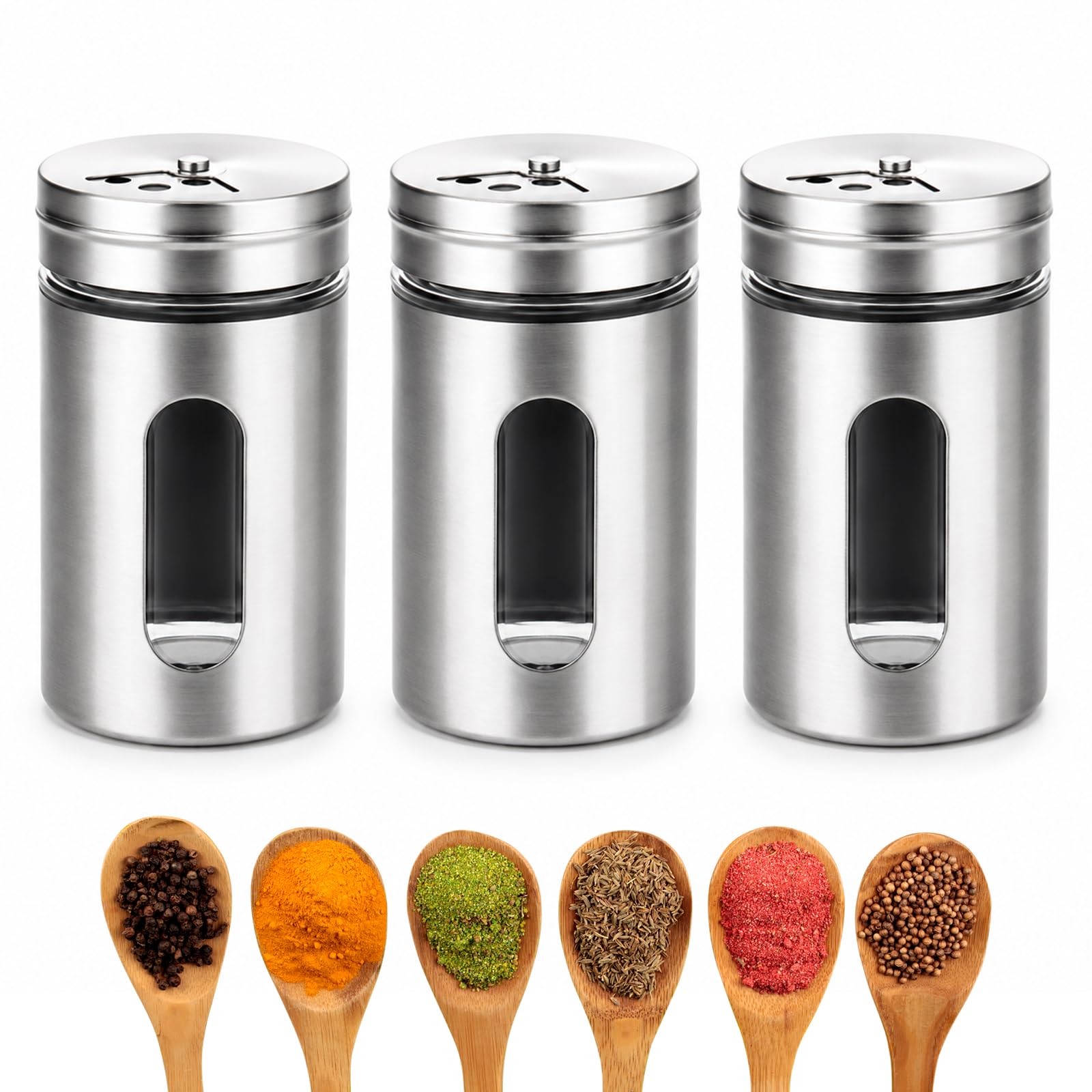 3Pcs Salt and Pepper Shakers Set,Seasoning Jars,Salt Dispenser,Spice Shaker