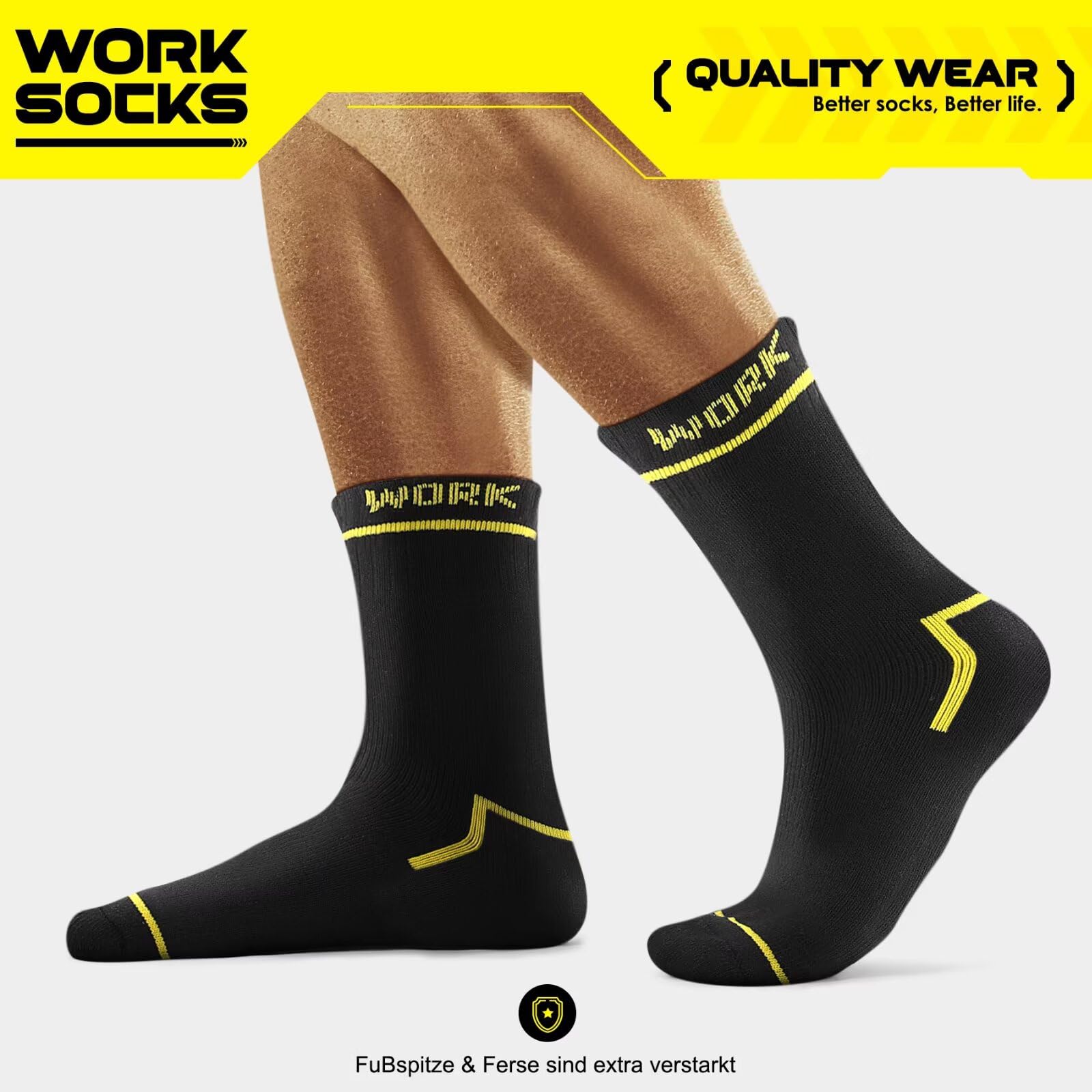 FALARY 10 Paia Calze da Lavoro Uomo WORK Cotone Calzini Uomo Lunghi Rinforzati Spugna