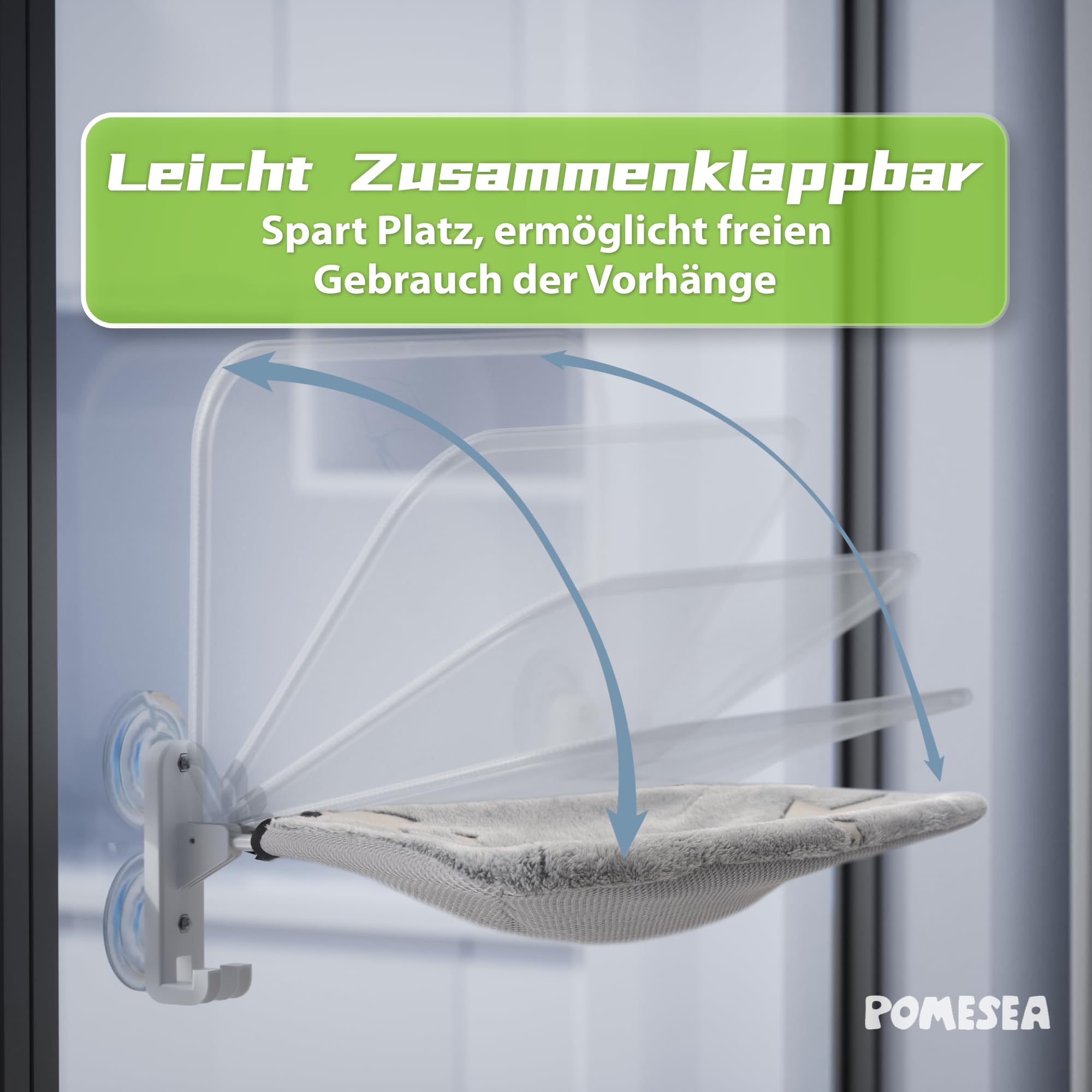 Katzen Fensterliege, Faltbare Hängematte Katze mit Leuchtenden Sternen, Fensterplätze mit Starken Saugnäpfen, Katzenliege Fenster für Große Katzen Bis zu 20kg, Grau (L)