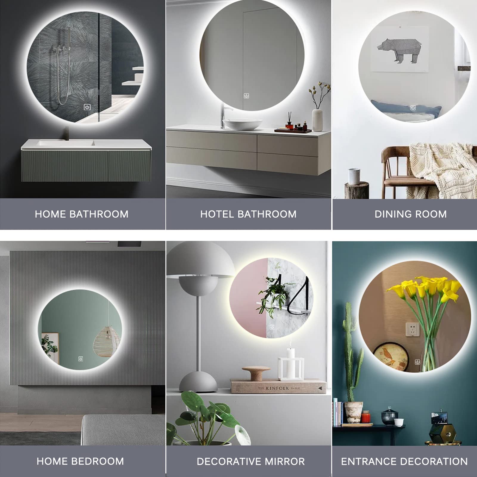 Specchio Espejo de baño Redondo LED de 800 x 800 mm | Espejo de tocador retroiluminado con Control táctil | Espejo de maquillaje con Marco para pared | Diseño Elegante y funcional