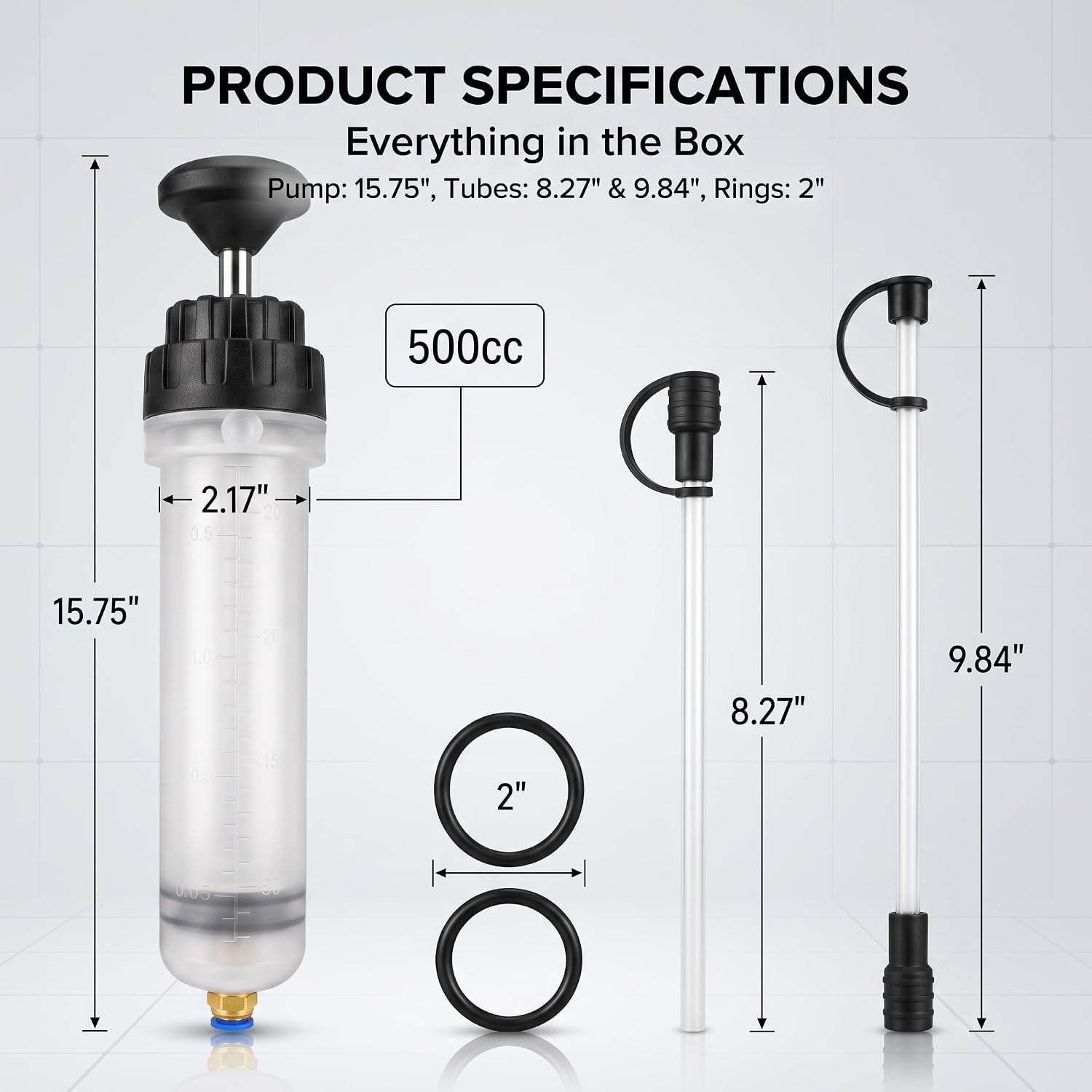 500cc Car Manual Fluid Extractor Pump, Lightweight Oil Change Evacuator with Dual Tubes, Upgraded Sealed Suction Pump for Car Transmission, Brake and Power Steering Fluid (Black)