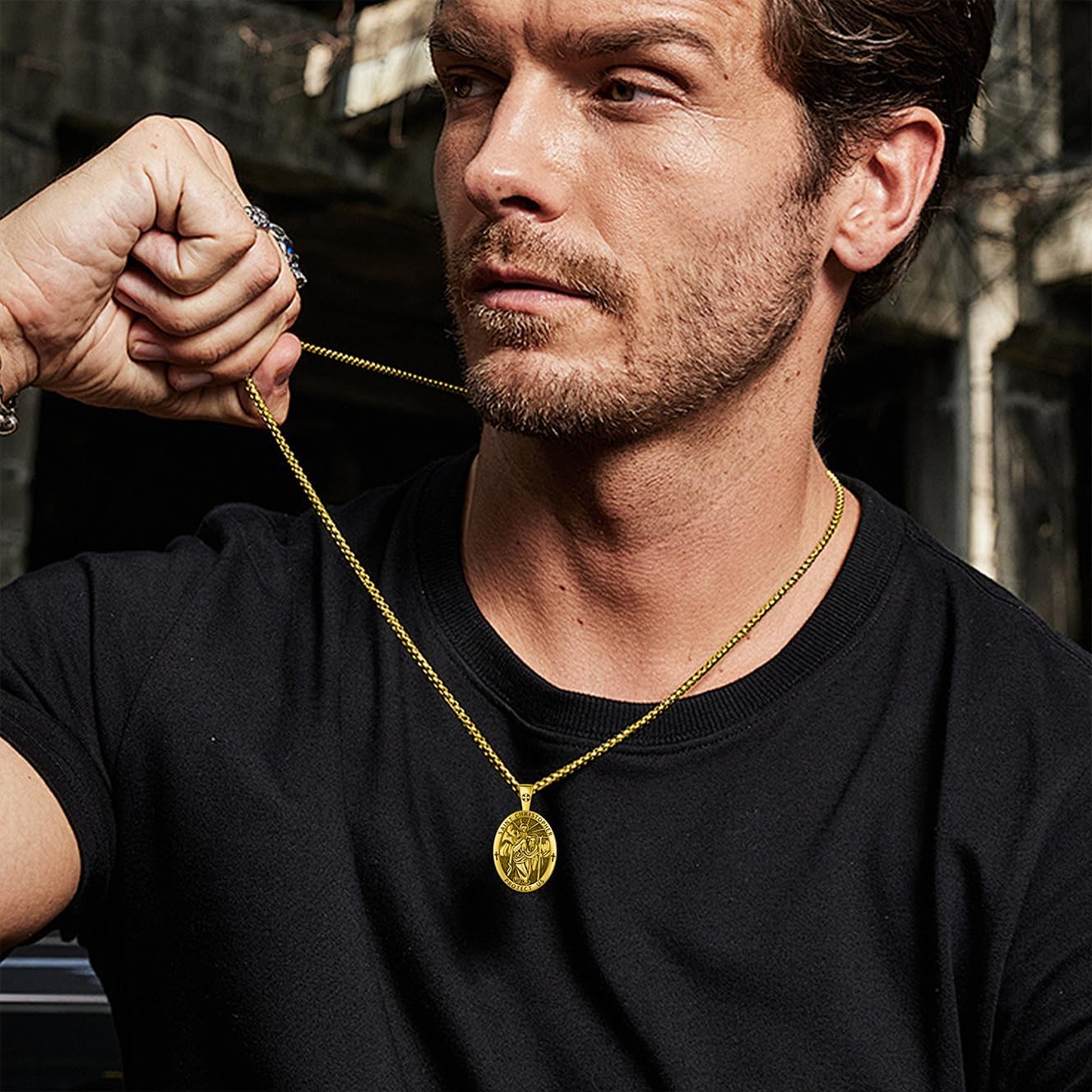 St. Christopher Necklace S925 Sterling Silver Glod Saint Christopher Pendant Necklace St Christopher Jewelry Gifts for Men - Image 2