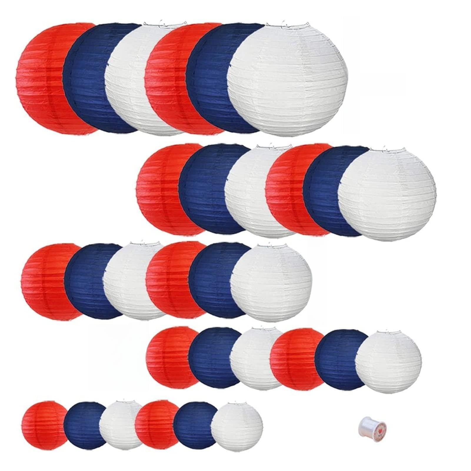 Festival Farolillo 30 Piezas Linterna de Papel 4 "-12" Azul Marino Rojo Blanco Bola de Linterna de Papel Chino para Bodas Cumpleaños Fiestas y Eventos Decoración